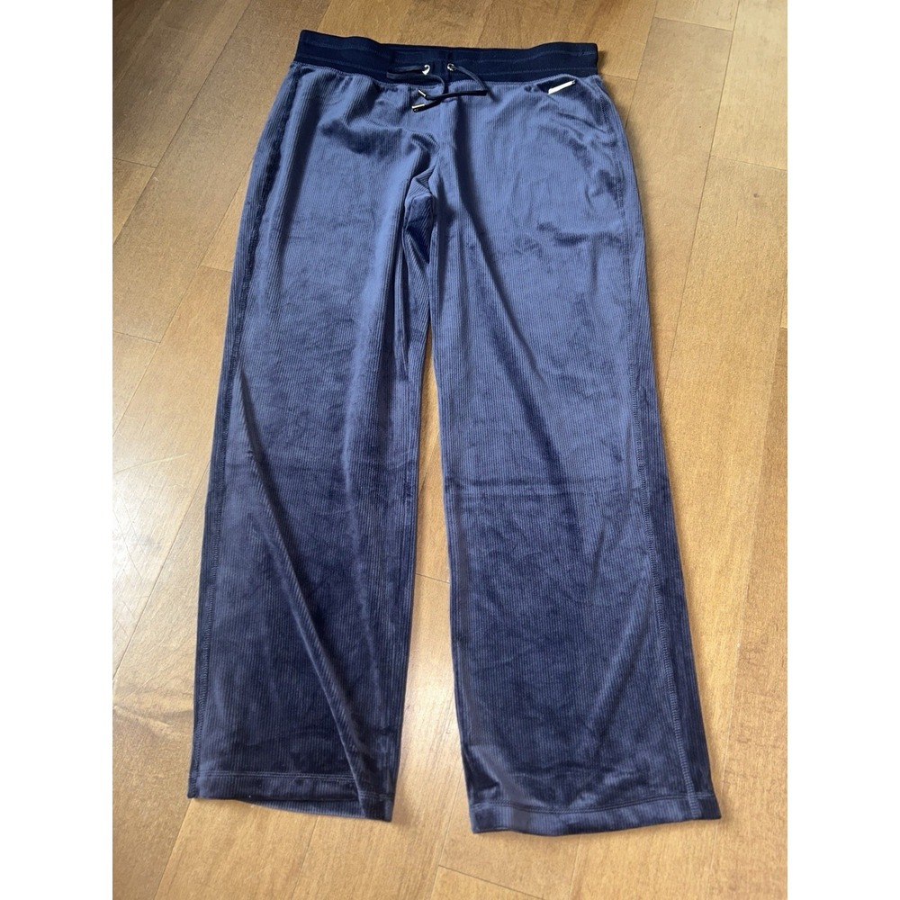 Halston Women's Velour Ribbed Pant Size Large Navy